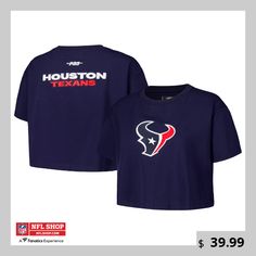 Rep your city and the Houston Texans in style with the Pro Standard Primary T-shirt. This cropped tee features applique graphics of the team logo with chenille details and shows off a trendy, boxy design to instantly up your style ahead of kickoff. Fellow Texans fans will love this tee as it is perfect for game day or a night out in H-Town. Crew Neck Cropped Cotton T-shirt With Embroidered Logo, Cotton Cropped T-shirt With Embroidered Logo, Crew Neck, Cotton Cropped T-shirt With Embroidered Logo, Sporty T-shirt With Embroidered Graphics For Game Day, Casual Cropped T-shirt With Embroidered Logo, Casual Cropped Cotton T-shirt With Embroidered Logo, Game Day T-shirt With Embroidered Logo, Collegiate Tops With Embroidered Graphics For Game Day, Sporty Tops With Embroidered Graphics For Fans