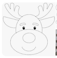 the outline of a reindeer's head is shown in black and white, with dotted lines