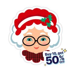 a sticker with an image of a person wearing a santa claus hat and glasses