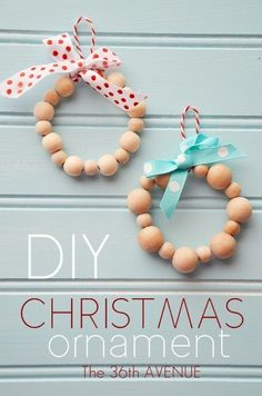 two wooden beaded wreaths on top of each other with the words diy christmas ornament