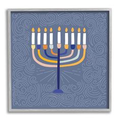 a hanukkah menorah with five candles lite up on a blue background