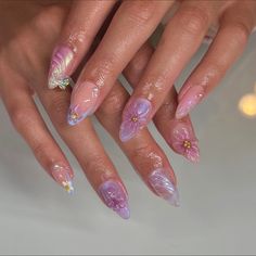 Nail Design Gold, Nail Organization, 3d Flower Nails, Purple Nail, Soft Nails