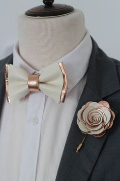 Tuxedo Bow Tie, Bow Tie For Men, Gold Bow Tie, Wedding Bow Tie, Leather Bow Tie, Rose Gold Gifts, Copper Gifts, Flower Lapel Pin, Lapel Flower