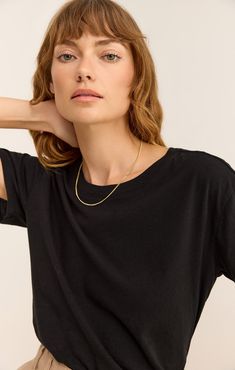 The name says it all! The Go To Tee is that easy, classic tee you can throw on and go. We love pairing it with denim for a look you can wear all day, every day. Z SUPPLY Women's Go To T-Shirt, Black, Extra Large Pre-washed Relaxed Fit T-shirt, Spring Soft-washed Relaxed Fit Muscle Tee, Soft-washed Cotton Muscle Tee For Everyday, Pre-washed Relaxed Fit Graphic Tee, Pre-washed Short Sleeve Graphic Tee, Denim Jogger Pants, Basic Shoes, Lounge Bra, Maxi Jumpsuit