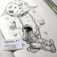 a drawing of an astronaut floating in space