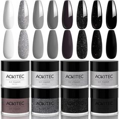 PRICES MAY VARY. 🖤 Classic Black & White Series Dip Powder Set - Indulge in an array of 8 classic colors of Aokitec Dip Powder, the classic black & white color collection allows you to remain elegant and sensible no matter what the occasion is, and the colors are suitable for all seasons so that you don't have to feel bland. Made of high-quality materials, resistant to chipping and cracking, breathable, and water-resistant, ensuring a long-lasting and cost-effective nail art experience. 🤍 Natu Dip Manicure, Powder Manicure, Acrylic Nail Powder, Acrylic Nail Brush, Nail Dip Powder, Nail Art Salon, Liquid Nails, Nail Dip