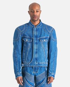 Acne Studios Men's Jackets Denim Jacket in Mid Blue Acne Denim, Denim Biker Jacket, Denim Fits, Biker Jacket Men, Jean Jacket Men, Mens Fashion Jeans, Fashion Jeans, Blue Denim Jacket, Afro Art