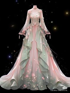 Spring Ball Gown, Mystical Dresses, Gaun Abad Pertengahan, Lily Dress, Dreamy Gowns, Dress Design Drawing, Old Fashion Dresses, Fantasy Dresses, Fashion Drawing Dresses