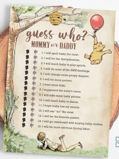 a baby shower game with winnie the pooh on it