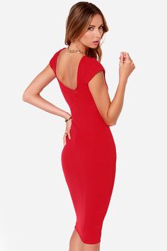 Rubber Ducky Oh So Midi Red Midi Dressat Lulus.com! Red Fitted Knee-length Midi Dress, Spring Red V-neck Bodycon Dress, Chic Red V-neck Midi Dress, Red Midi-length Elastane Dress, Red Stretch V-neck Midi Dress, Red Midi, Cute Caps, Red Midi Dress, Knit Midi