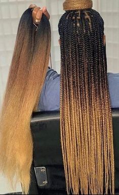 Knotless Braids Back View, Braids Ombre Black Women, Medium Ombre Box Braids, Knotless Box Braids Medium Long Color, Two Tone Knotless Box Braids, Long Ombre Box Braids, Curly Ombre Braids, Knotless Braids With Ombre Color, Brown Ombré Braids