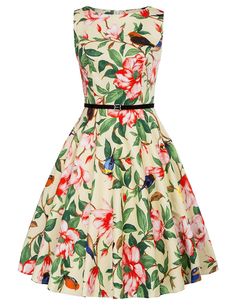 Cute Boatneck Sleeveless Vintage Tea Dress With Belt floral 1920s Vintage Dresses, 1950s Rockabilly, Vintage Tea Dress, White Floral Print Dress, Rockabilly Outfits, Women's Outfits, 1950s Style, Short Cocktail Dress, Womens Vintage Dresses