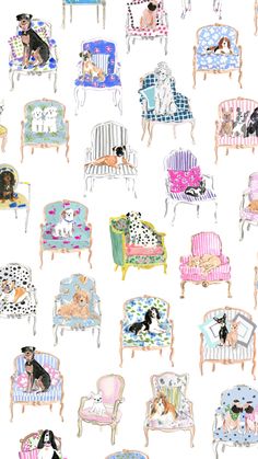 many different types of chairs with dogs on them