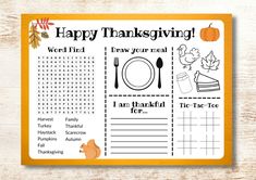 a thanksgiving printable for kids that includes words and pictures