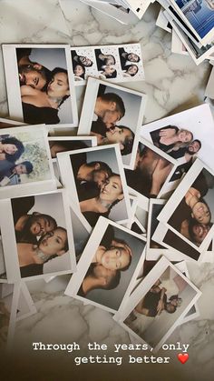 a pile of polaroid photos with the caption through the years only getting better