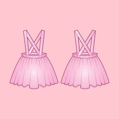 two pink tutu skirts with suspenders on them against a light pink background,