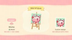 an animal crossing game screen with the name merengue on it