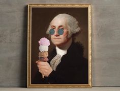 a painting of george washington holding an ice cream cone in front of his eyeglasses