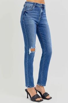 Women's RISEN Full Size High Rise Ankle Skinny Knee Distressed Jeans | us.meeeshop Fall Wardrobe Essentials, Fall Outfits For Work, Women Rising, Vegan Fashion, Boyfriend Style, Dressy Tops, Inspiration Style, Fall Wardrobe, Style Ideas