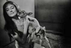 a woman holding a baby goat in her arms