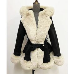 Fur Decoration, Fur Hooded Coat, Coquette Clothing, Faux Fur Collar Coat, Fur Decor, Floral Prom Dresses, Fashion Dictionary, Coat With Belt, Crystal Belt