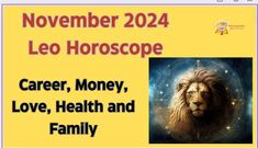 a lion with the words leo horoscope on it's face and an image of