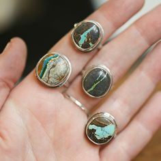 So excited to finally share these Sierra Nevada Boulder Turquoise Rings with you! There are four rings in this listing, and each is ready to ship. Choose from the four rings/sizes in the drop-down.* The ring will be highlighted in the photo as you choose the size. There is another, separate listing of four Sierra Nevada Ribbon turquoise rings in the shop - slightly larger stones. This listing is for one Sierra Nevada Ribbon Turquoise Ring. Oxidized, sanded, and polished to be silky smooth, and c Cabachon Jewelry, Wild Jewelry, Vintage Turquoise Jewelry, Silver Smithing, Purple Amethyst Ring, Purple Rings, Carnelian Ring, Lapis Lazuli Ring, Baltimore Md