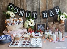 a table topped with lots of desserts and drinks