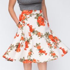 Agnes & Dora Xl Midi Skirt Botanical Beauty In Orange On Beige Nwt In Original Dust Bag Size - Xl You Will Fall In Love With The Fit And Flow Of This Skirt. It's A Perfect For A Night Out, Or Chasing The Kids Around The House. - Rayon/Spandex - High Waisted Fit - Flirty Fabric Drape - Pockets - Below The Knee - Made In The Usa Xs-0-2 S -4-6 M-8-10 L-12-14 Xl-16-18 Xxl-18-22+ Feel Free To Contact Me Anytime If I Can Answer Any Additional/More Specific Questions Regarding Sizing Of Specific Items Spring Orange Relaxed Fit Skirt, Orange Floral Print Skirt For Day Out, Orange Flared Skirt For Spring, Spring Orange Relaxed Skirt, Casual Orange Skirt For Spring, Chic Orange Floral Print Skirt, Orange Floral Print Skirt, Orange Midi Skirt For Spring, Flowy Orange Skirt For Spring