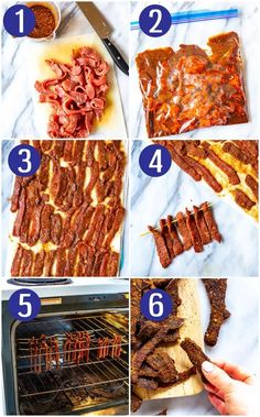 the steps to making barbecue ribs in an oven with bacon being cooked and then cooking