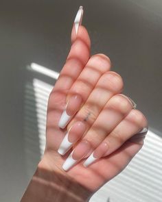 Long Coffin French Tip, Coffin French Tip, Long French Nails, White Nail Ideas, Ballerina Acrylic Nails, Nails Acryl, Coffin French, Nail Extensions Acrylic