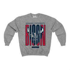 Howard University Bison™ Large Font Sweatshirt (Heather Grey) Officially licensed Howard University collegiate product Sweatshirt: .: Loose fit .: 50% USA Cotton; 50% Polyester .: Runs true to size Discover More Officially licensed Howard University Apparel Celebrating Black excellence. Building legacy. Join the scholar community: @BlackandScholared Proud HBCU-owned business Howard University Outfit, Winter College T-shirt With Logo Print, Varsity Long Sleeve T-shirt With University Logo, Varsity Style Long Sleeve T-shirt With University Logo, University Logo Fan Apparel Sweatshirt, Collegiate Winter T-shirt With Relaxed Fit, College Fan Apparel Sweatshirt With Logo Print, Fall University Logo Long Sleeve T-shirt, Long Sleeve T-shirt With University Logo For Fall