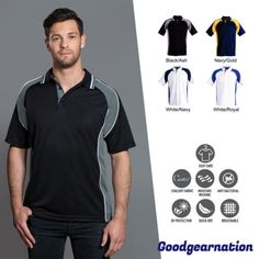 Premium Quality Mens Polo Shirts Contrast CoolDry Short Sports Uniform Office Golf Gym PS49, Mens Shirts Uniform Office, Office Golf, Sports Uniform, Office Uniform, Sports Uniforms, Navy Gold, Short Sleeve Polo, Mens Polo Shirts, Polo Shirts