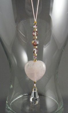 Mirror Crystal, Anting Manik, Car Charms Rear View Mirror, Car Mirror Charm, Car Charms Mirror, Crystal Suncatcher, Rose Quartz Heart, Diy Wire Jewelry, Homemade Jewelry