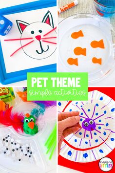 there is a collage of different activities for kids to do with the cat theme