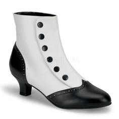 FLO1023/WB/PU Old Fashioned Vintage 2" Heel Victorian Costume Spats Ankle Boots  #Bordello #Shoes Retro Ankle-high Fitted Boots, Fitted Retro Ankle-high Boots, Retro Fitted Ankle-high Boots, Fitted Ankle-high Retro Boots, Retro Fitted White Boots, Moda Pinup, Mid Heel Ankle Boots, Granny Boots, Victorian Boots