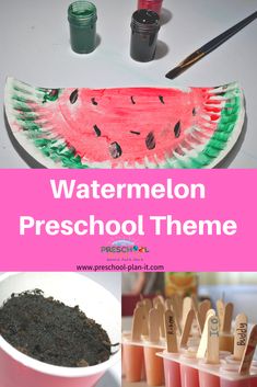 watermelon preschool theme with popsicle sticks and paint