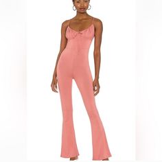 Nwt Size Small Lovers And Friends Jumpsuit With Zipper Back And Flare Legs Fringe Romper, Chambray Jumpsuit, Polka Dot Jumpsuit, Leather Pant, Long Romper, Pink Jumpsuit, Knit Jumpsuit, Red Jumpsuit, Ruffle Romper