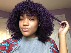 purple, natural hair, curly, coily @thalia.rae Dyed Curly Hair Ideas Colour Purple, Dark Purple Hair Black Women, Purple Hair Black Women, Dye Natural Hair