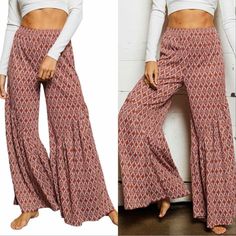 Get Ready To Turn Heads With Our Boho High Waist Wide Leg Flare Pants! Made With Lightweight And Breathable Fabrics, These Pants Are Perfect For Warm Weather And Offer A Comfortable Yet Fashionable Fit. The High Waist Design And Wide Leg Flare Make Them Versatile For Any Occasion, While The Bohemian Touch Adds A Unique And Trendy Element To Your Wardrobe. Available In Various Sizes And Colors, These Boho Pants Are Perfect For Any Style Or Occasion. Whether You're Looking To Elevate Your Summer W Red High Waist Casual Harem Pants, Red High Waist Harem Pants Casual Style, Red Stretch Harem Pants For Spring, Bohemian High Waist Loungewear Pants, Stretch Red Harem Pants For Spring, Red Stretch Harem Pants, Stretch Red Harem Pants, Red Fitted Bohemian Pants, Red Stretch Bohemian Pants