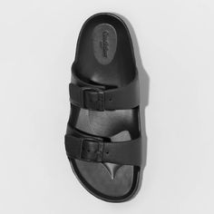 Move through casual days in absolute comfort with these Carson Sandals from Goodfellow & Co™. These sandals make a stylish pick in your everyday footwear collection. They feature a neutral faux-leather upper for a versatile finish that easily coordinates with any outfit, along with double straps for a stylish finish. The adjustable buckle closure helps you get just the right fit, while the open toe provides ultimate comfort. Sport them with anything from a crewneck T-shirt and shorts to a button Casual Adjustable Slip-on Jelly Sandals, Casual Synthetic Jelly Sandals For Vacation, Adjustable Open Toe Jelly Sandals With Cushioned Footbed, Casual Adjustable Double Strap Footbed Sandals, Casual Slip-on Synthetic Jelly Sandals, Casual Synthetic Slip-on Jelly Sandals, Casual Leather Jelly Sandals For Beach, Casual Double Strap Footbed Sandals For Vacation, Adjustable Lightweight Synthetic Sandals