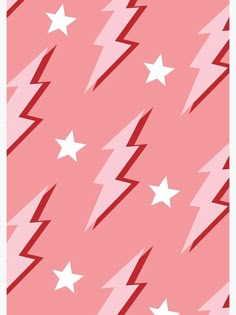 a pink background with white stars and lightning strikes on it's diagonal stripes in the center