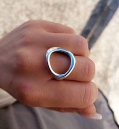 "Open Circle Ring, Solid Sterling Silver, Geometric Circle Ring, Statement Ring, Boho Ring, Large Circle Ring, Minimalist Ring, Hoop Ring Solid sterling silver large geometric open ring, with polished finish unique style perfect for those who are looking for something a little different.. ✔~ 100% Handmade ~ ✔~ 100% SOLID Sterling Silver ~ ✔~ Internal hole opening 14,0 MM ~ \"the upper part\" ~ ✔~ Weight 11.0 grams \"in medium size\" ~ ✔~ Μade to order ~ ✔~ Free shipping ~ ✔~ Available Express sh Unique Open Midi Rings For Everyday, Silver Hoop Rings For Everyday, Modern Hoop Rings For Anniversary, Modern Handmade Stackable Rings For Everyday, Modern Handmade Stackable Open Band Rings, Modern Metal Round Stackable Rings, Modern Handmade Midi Rings For Promise, Modern Stackable Rings With Open Circle For Everyday, Modern Everyday Stackable Rings With Open Circle