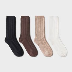 Women's Ultra Soft Everyday Cable 4pk Crew Socks - Auden™ Ivory/Brown/Black 4-10 Cable Socks, Soft Sock, Sock Packs, Athletic Socks, Outdoor Wear, Socks And Hosiery, Spandex Fabric, Christmas List, Socks Women