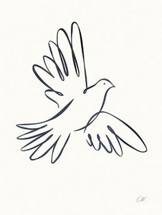 a black and white drawing of a bird with its wings spread out in the air