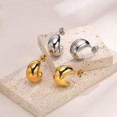 Material: Titanium Steel Style: INS Style Trendy Crescent Earrings For Pierced Ears, Silver Crescent Earrings Tarnish Resistant, Silver Tarnish Resistant Crescent Earrings, Crescent Silver Tarnish-resistant Earrings, Puppy Supplies, Open Hoop Earrings, Moon Shape, Earring Gold, Moon Shapes