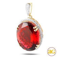 10KY 0.20CTW DIAMOND PENDANT WITH 16.80CT SYNTHETI Diamond Pendant Jewelry, Yellow Gold Jewelry, Custom Pendants, Ruby Stone, Rolex Day Date, Cuban Link Chain, Leaf Pendant, Diamond Pendant, Chain Bracelet