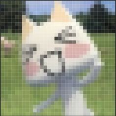 a pixellated photo of a white cat in the grass