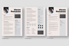 three different resume templates with black and white colors