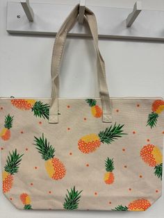 Canvas tote with colorful pineapples all over! Featuring a giant zip pouch to keep you things secure! The perfect day bag for the pool or beach! BG2016 The Perfect Day, Day Bag, Zip Pouch, Perfect Day, The Pool, Canvas Tote, Pineapple, Pouch, Pool